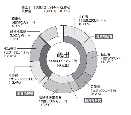平成22年度歳出の円グラフ